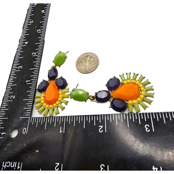 Green, Orange Blue Earrings Pierced Dangle Drop Acrylic Vintage Style Gold Tone - Picture 3 of 3